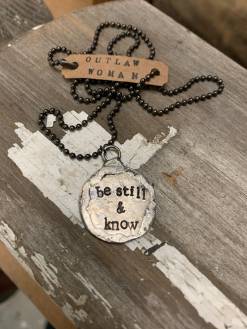 be still & know token necklace