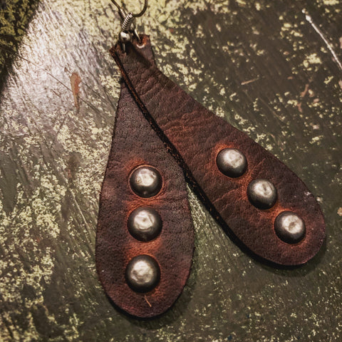 leather studded drop earrings